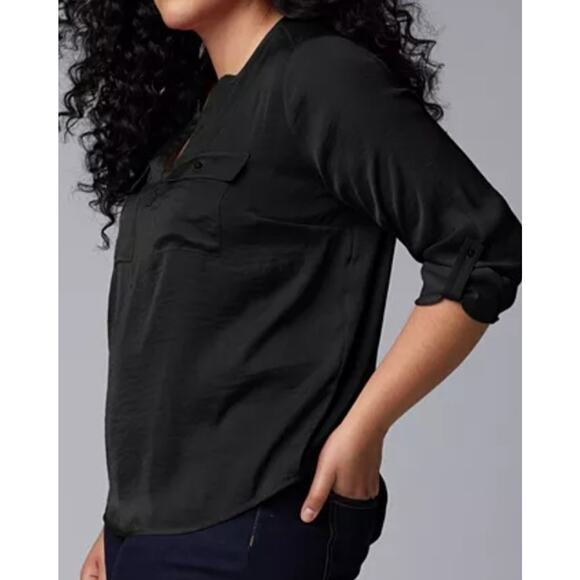 NEW Simply Vera Vera Wang Semi Sheer Women Shirt Blouse XXL Black Roll Tab Sl‎ - Picture 3 of 14